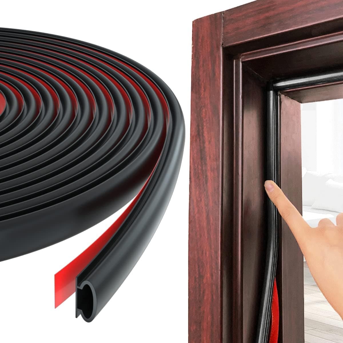 Door Weather Stripping Door Seal Strip,Self-Adhesive Rubber Door Insulation Weather Strip for Window and Door Soundproofing D Shape,Weatherstripping for Door Frame Gap Blocker(Black)