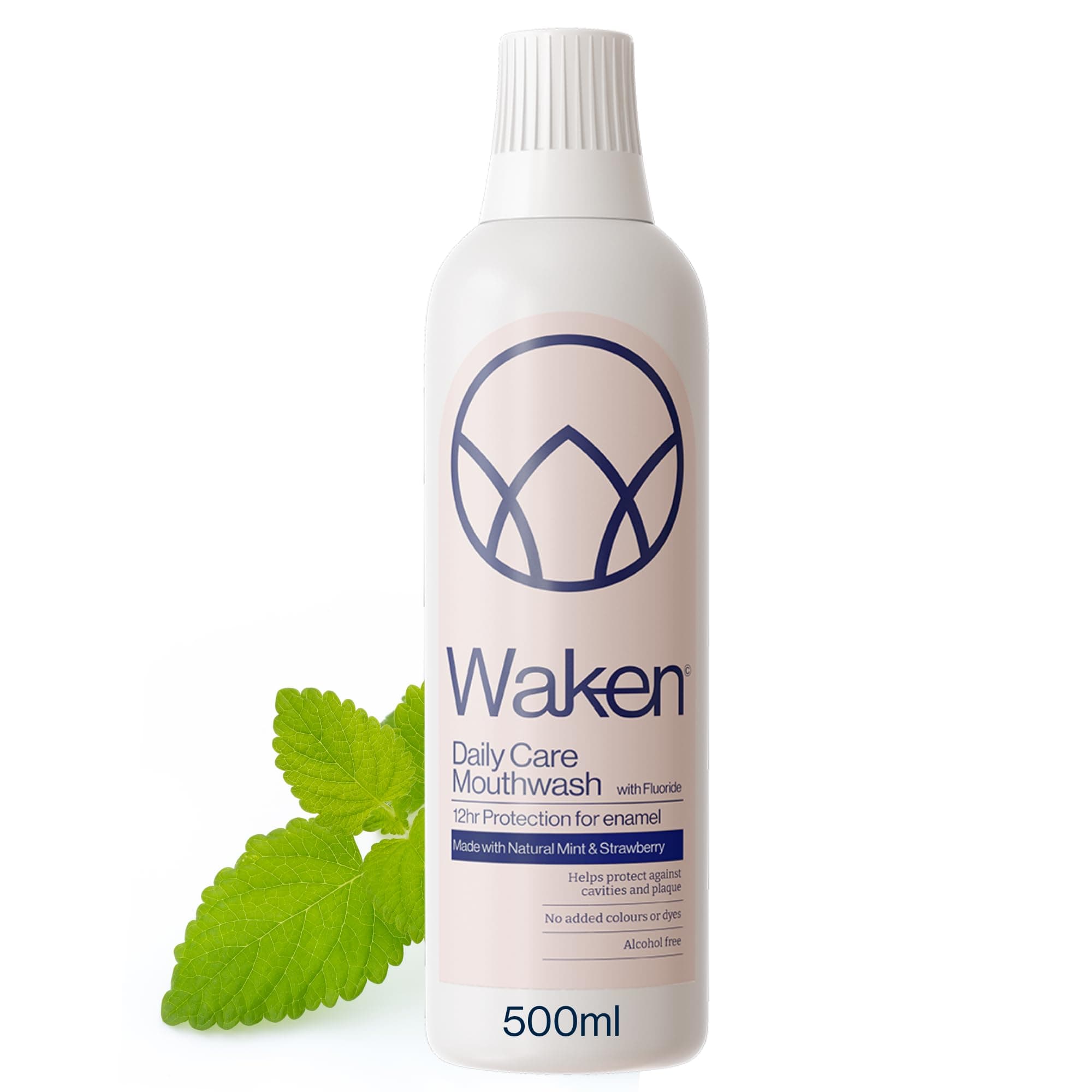 Waken, Strawberry Fluoride Mouthwash for Bad Breath, Helps Protect Against Cavities and Plaque, Alcohol Free Mouth wash, Strengthens Enamel, Vegan, No Added Colours or Flavors, Award-Winning, 500ml
