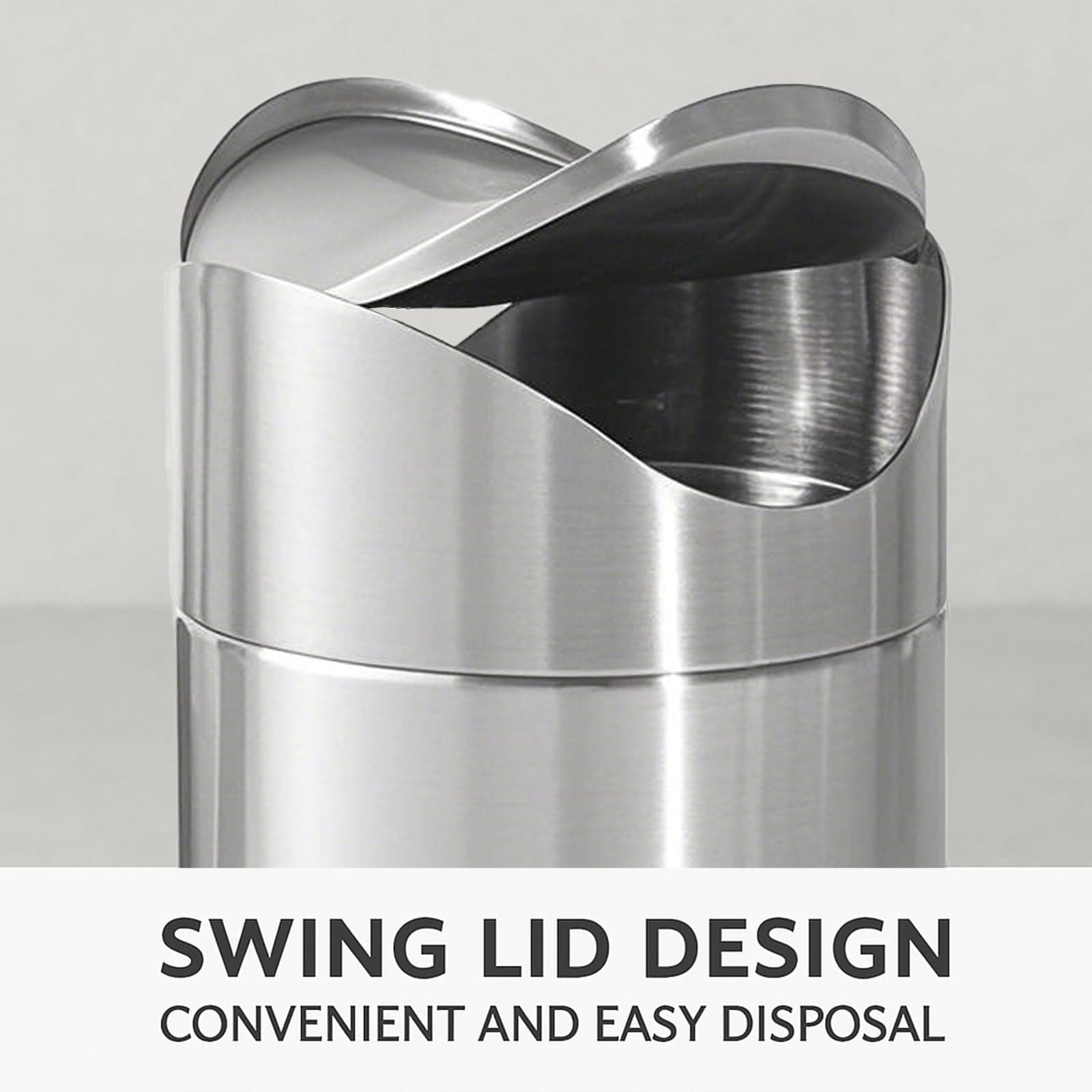 JILLICK Small Mini Trash Can with Lid, Brushed Stainless Steel Small Tiny Mini Trash Bin Can, Mini Countertop Trash Cans for Desk Office, Swing Top Trash Bin 1.5 L/0.40 Gal (Sliver)