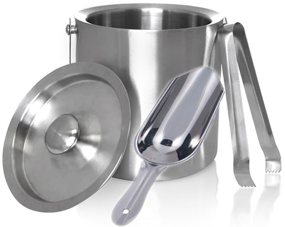 Saanvi Creations 100% Stainless Steel Plain Bar Set of 3 Pieces | Bar Tools | Bar Accessories Set of 3 Pieces Ice Bucket | Tong and Ice Scoop - Ideal for Party Get Together and Gifting