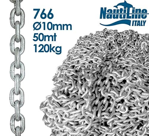 Calibrated galvanized steel DIN 766 anchor chain - D.10mm - 50mt