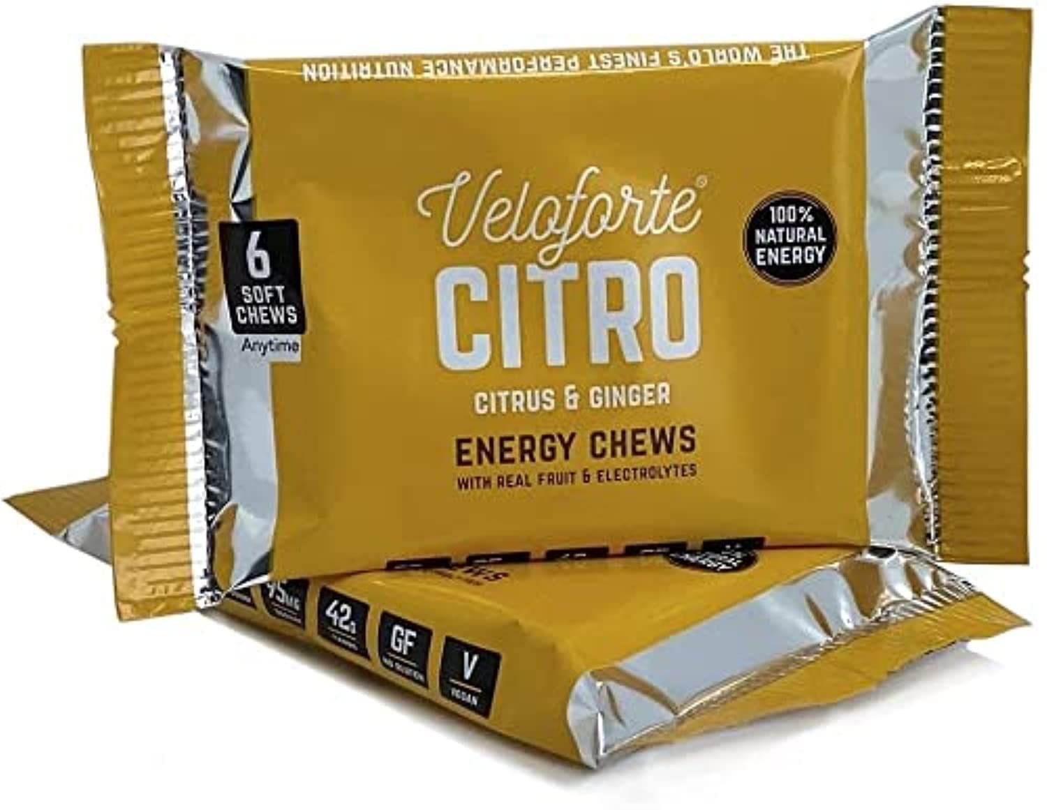 VeloforteCitro Natural Energy Chews - Citrus & Zingy Ginger Flavour, Fast Releasing Energy, 100% Delicious, Natural, Vegan & Gluten Free (9 pack)