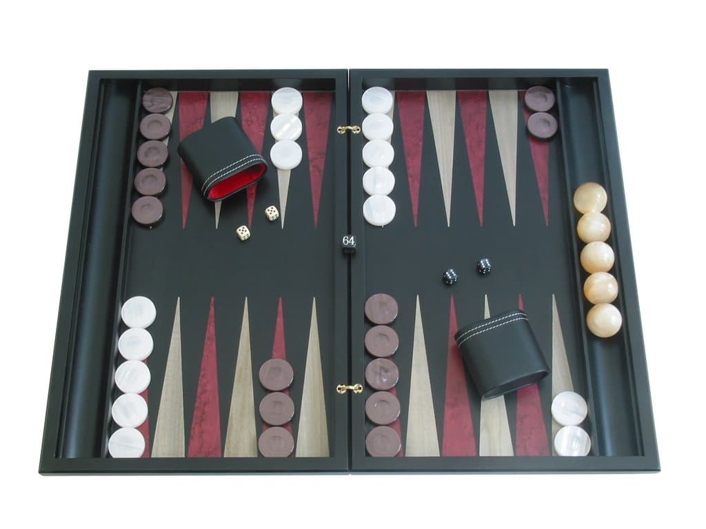 Backgammon Board Game Set with Racks (19" Wood Case) - Model 409, Sensation Series, Black