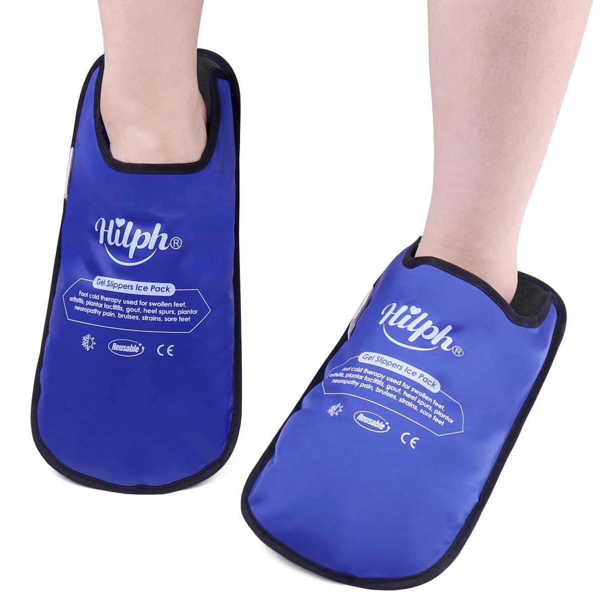 Hilph®Ice Pack Slippers for Foot Injuries 2 Pack, Reusable Hot Cold Therapy Foot Ice Pack Gel Ice Slippers for Plantar Fasciitis Relief, Psoriatic Arthritis, Chemotherapy, Neuropathy, Swollen Feet