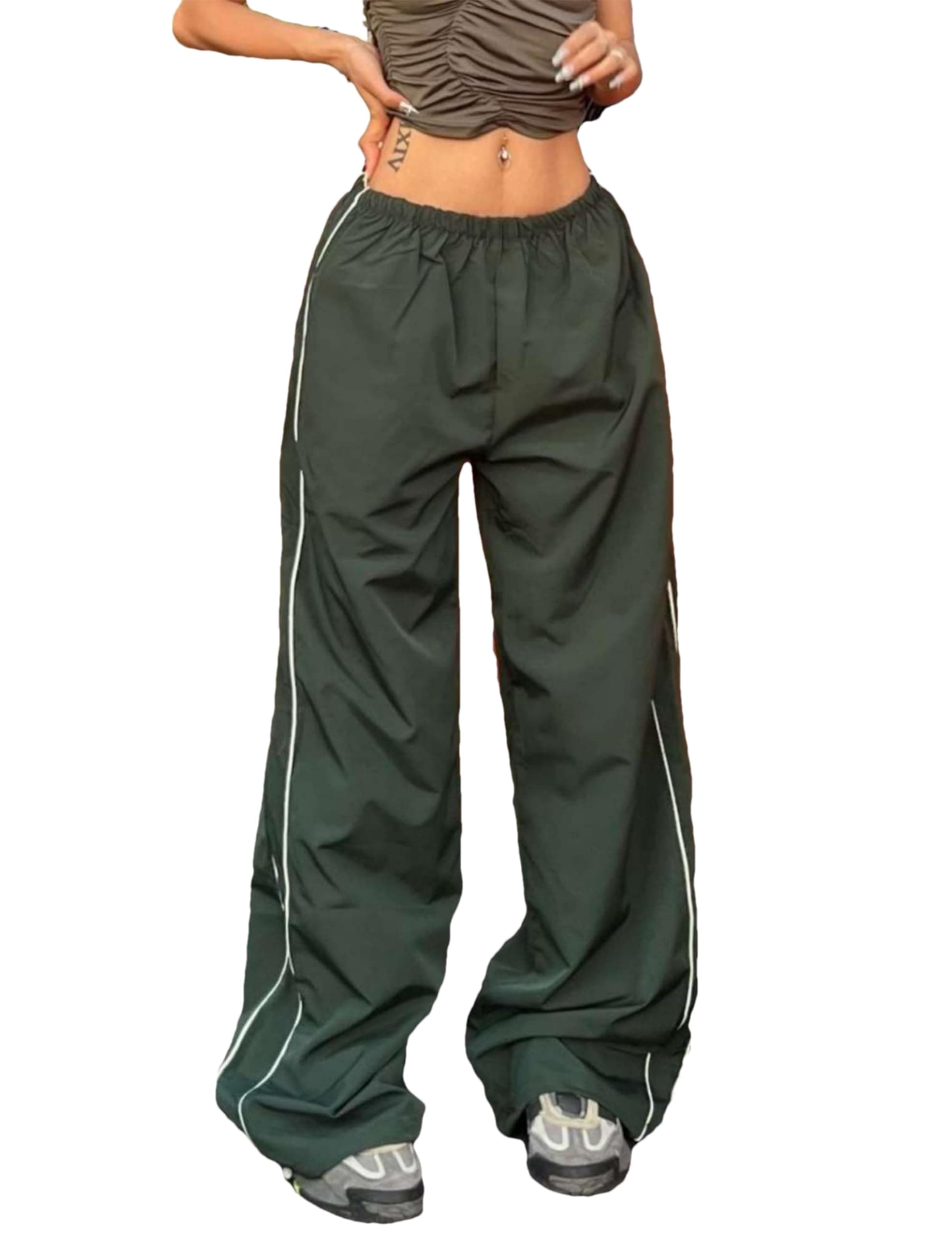 Womens Parachute Pants Y2k Baggy Wide Leg Track Pants Elastic Waist Jogger Sweatpants Hiking Pants Trousers 