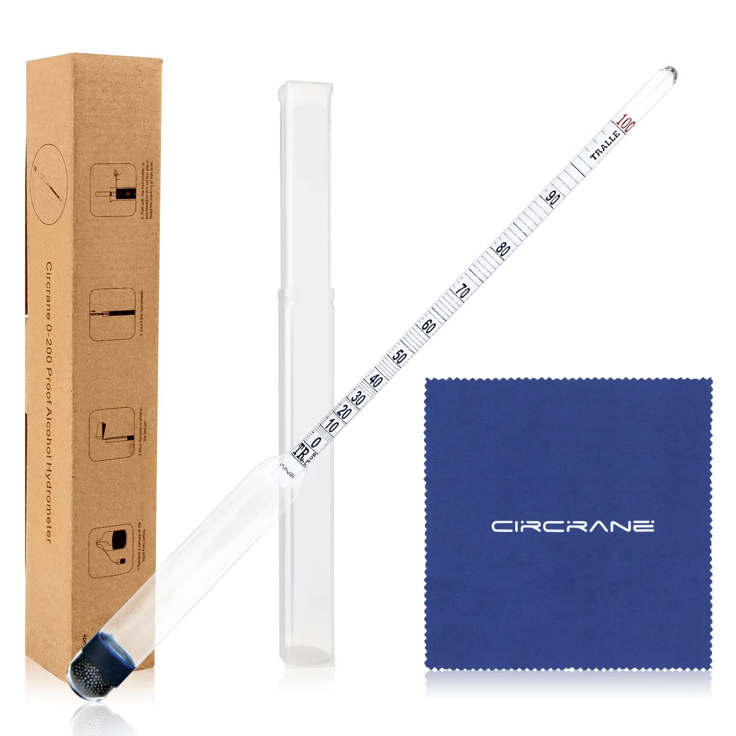 Circrane 0-200 Proof & Tralle Alcohol Hydrometer, Accurate Tester for Liquor, Distilling Moonshine Alcoholmeter