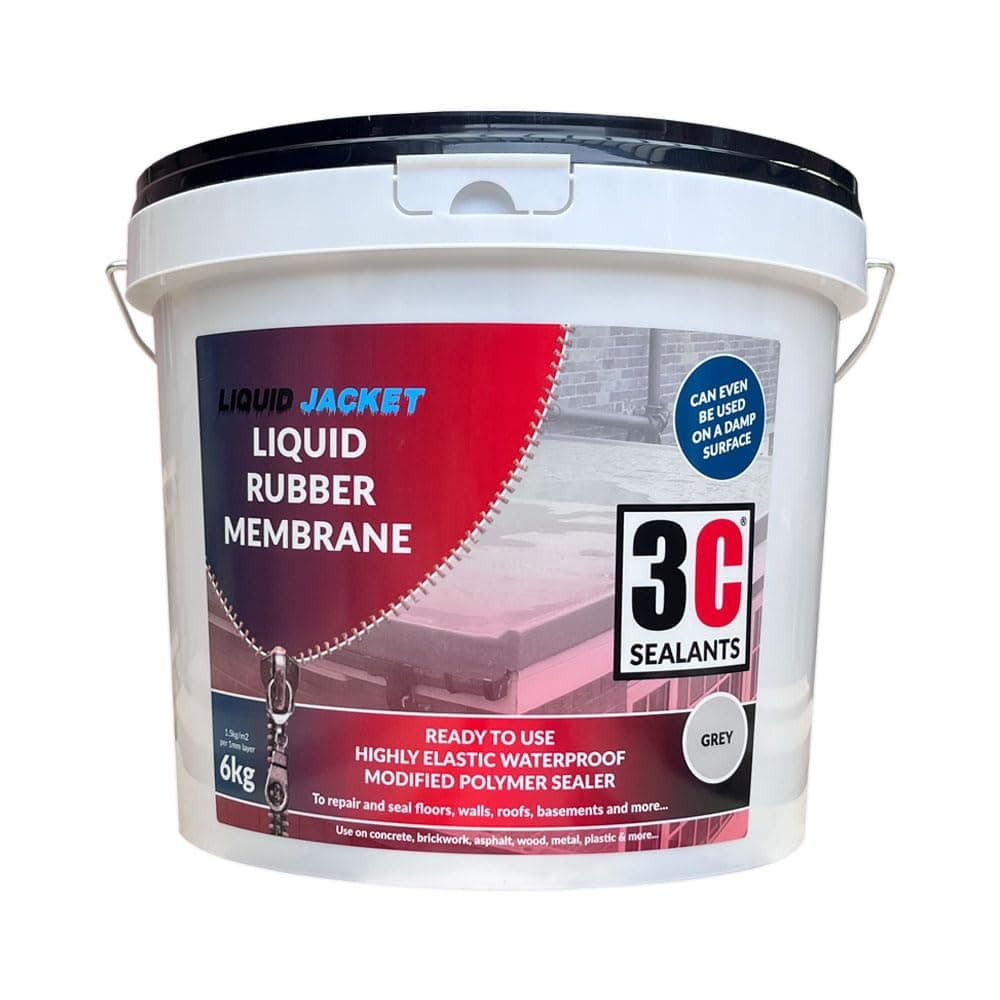 3C Sealants Liquid Jacket Liquid Rubber Membrane – 6kg Grey | Ready-to-Use Waterproofing Sealer | Highly Elastic Polymer for Roofs, Walls, Basements, Bathrooms, Floors & More