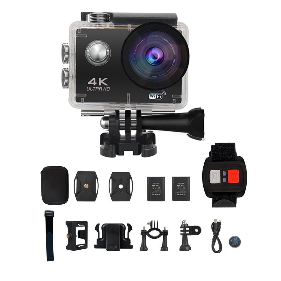 Action Camera, Sencam 4K WiFi Ultra HD 30-Meter Waterproof Sports Camera 170 Wide Angle Lens with Accessories Kits (Black)