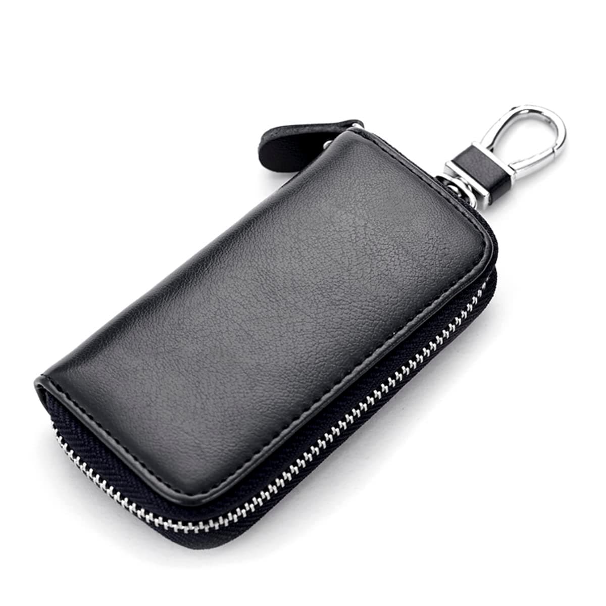 Unisex Mens Womens Premium Leather Car Key Holder Bag Keychain Case Wallet with 6 Hooks Zipper Closure