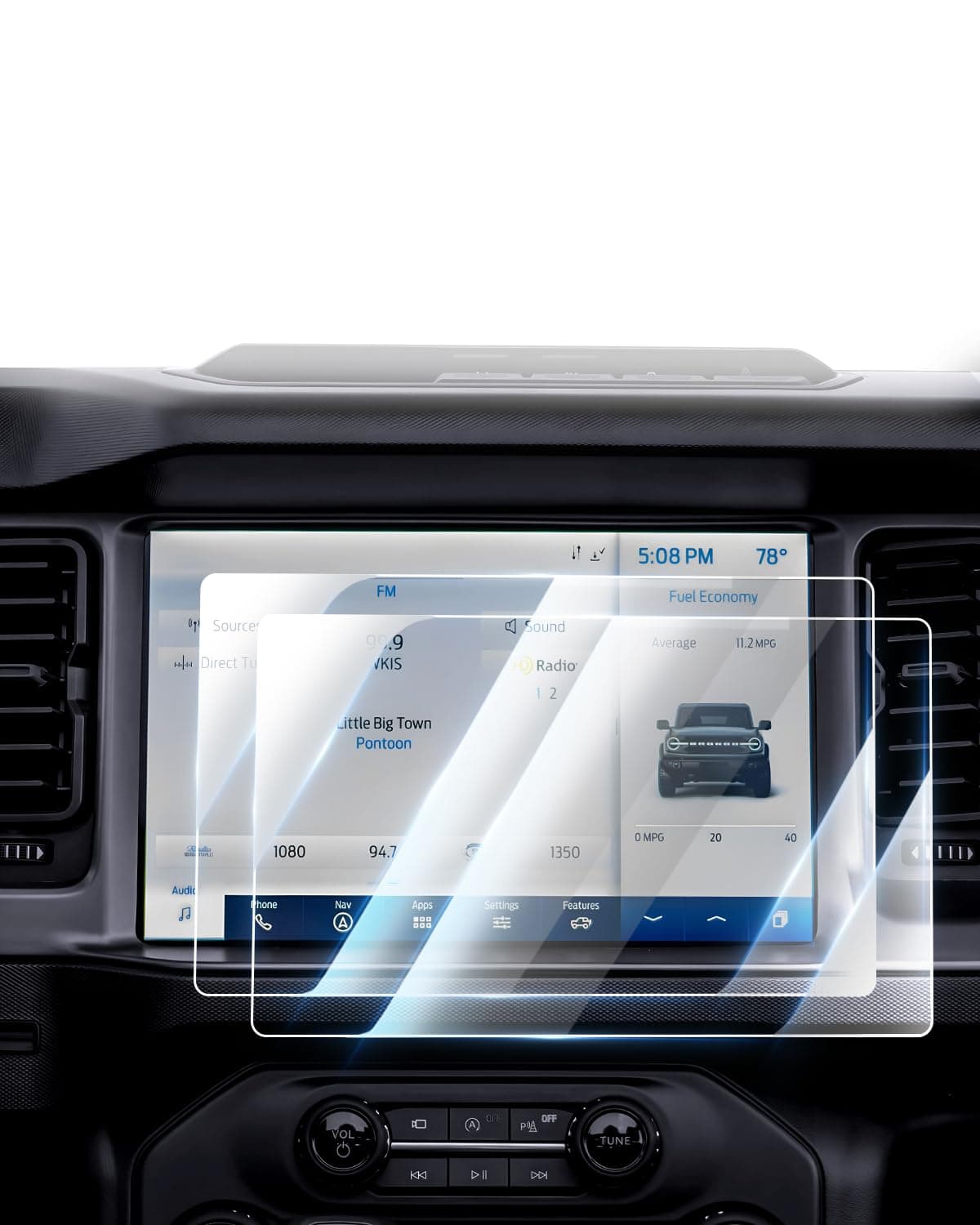 Karltys Compatible with 2 Screen Protectors Ford Bronco 2023 2022 2021 12 Inch Touch Screen Display, Navigation Screen 9H Tempered Glass Film, Anti-Fingerprint, Anti-Glare