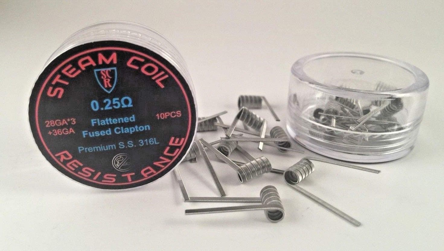 (10) Premium 3-CORE SS Flattened Fused Clapton Coils-316L SS - 28g(4),36g .25Ohms