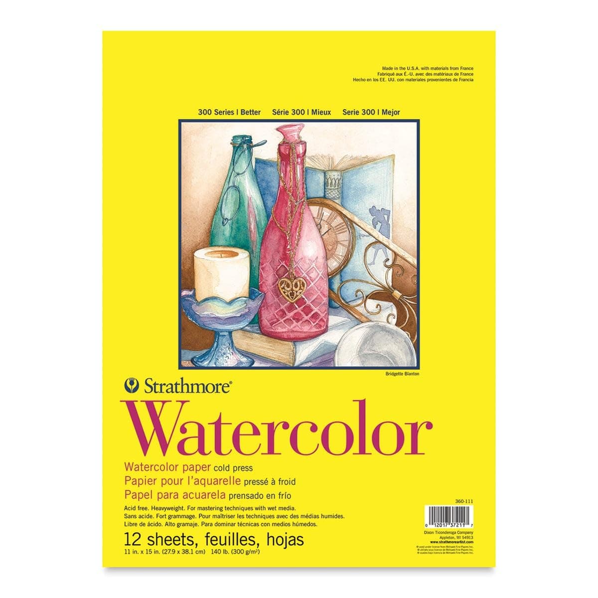 300 Series Watercolor Paper Pad, Tape Bound, 11x15 inches, 12 Sheets (140lb/300g) - Artist Paper for Adults and Students - Watercolors, Mixed Media, Markers and Art Journaling
