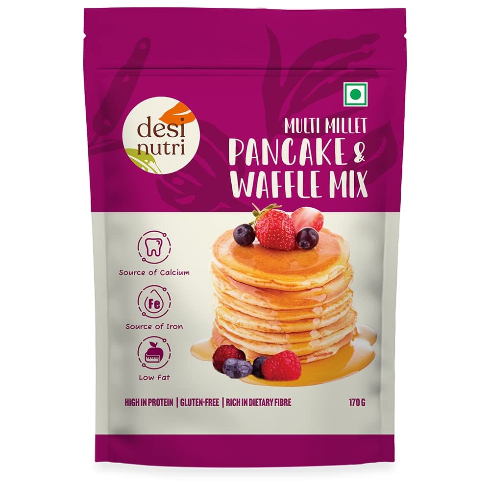 Desi Nutri Multi Millet Pancake & Waffle Mix | Ready to Eat Multi Millet Pancake & Waffle Mix | Pancake & Waffle Mix - 170 gms | Rich in Iron and Calcium