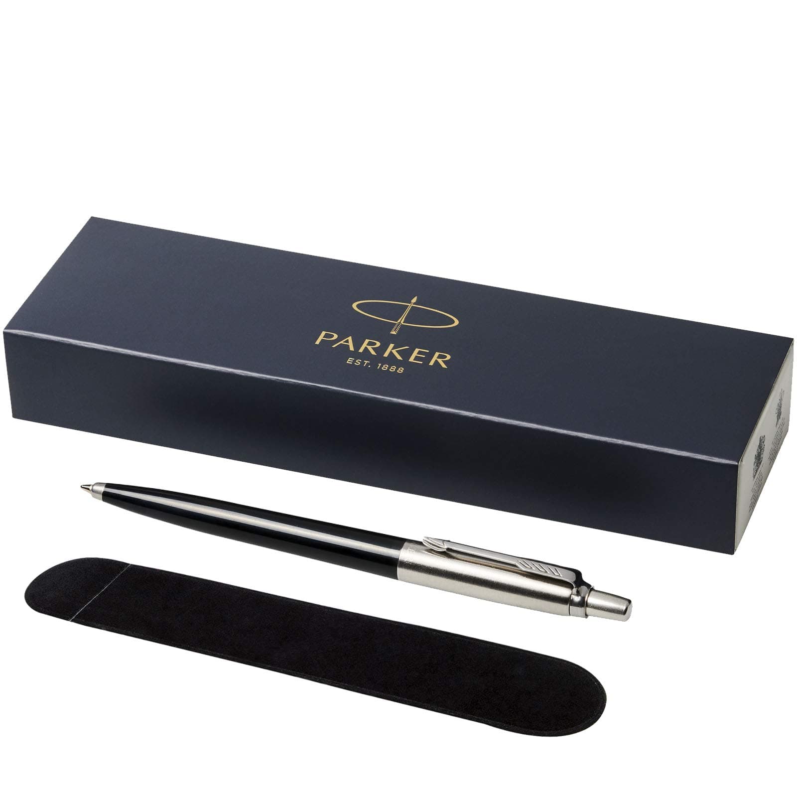 Jotter Ballpoint Pen with Velvet Pouch in Gift Box - Black Ink - Black Barrel