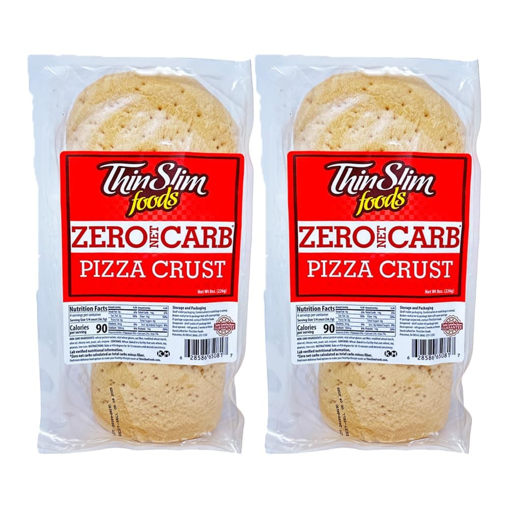 ThinSlim Foods Zero Net Carb Pizza Crust | Keto | Low Carb | High Protein | 8oz, Thick Crust, 2pack