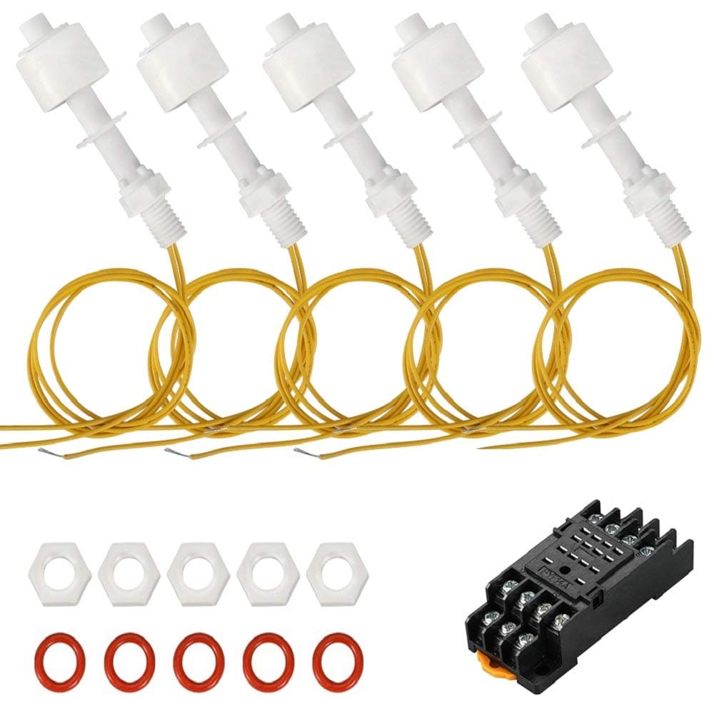 MAKERELE Water Level Sensor Vertical Plastic PP Float Switch 110V,5 Pieces with a Relay Base
