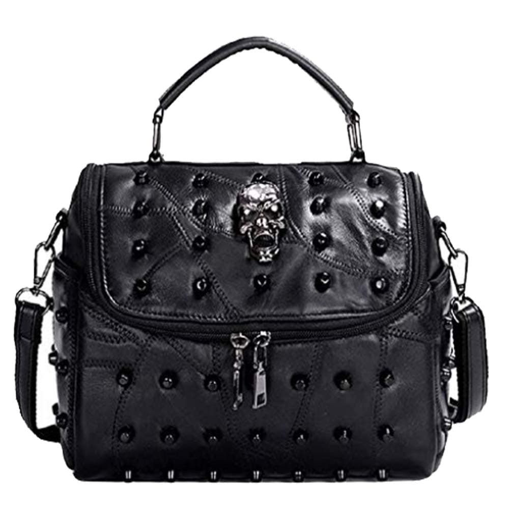 Puyang Women's Skull Rivet Pu Leather Gothic Handbag with Artificial Crystal Skull(Chin can Swing) A1