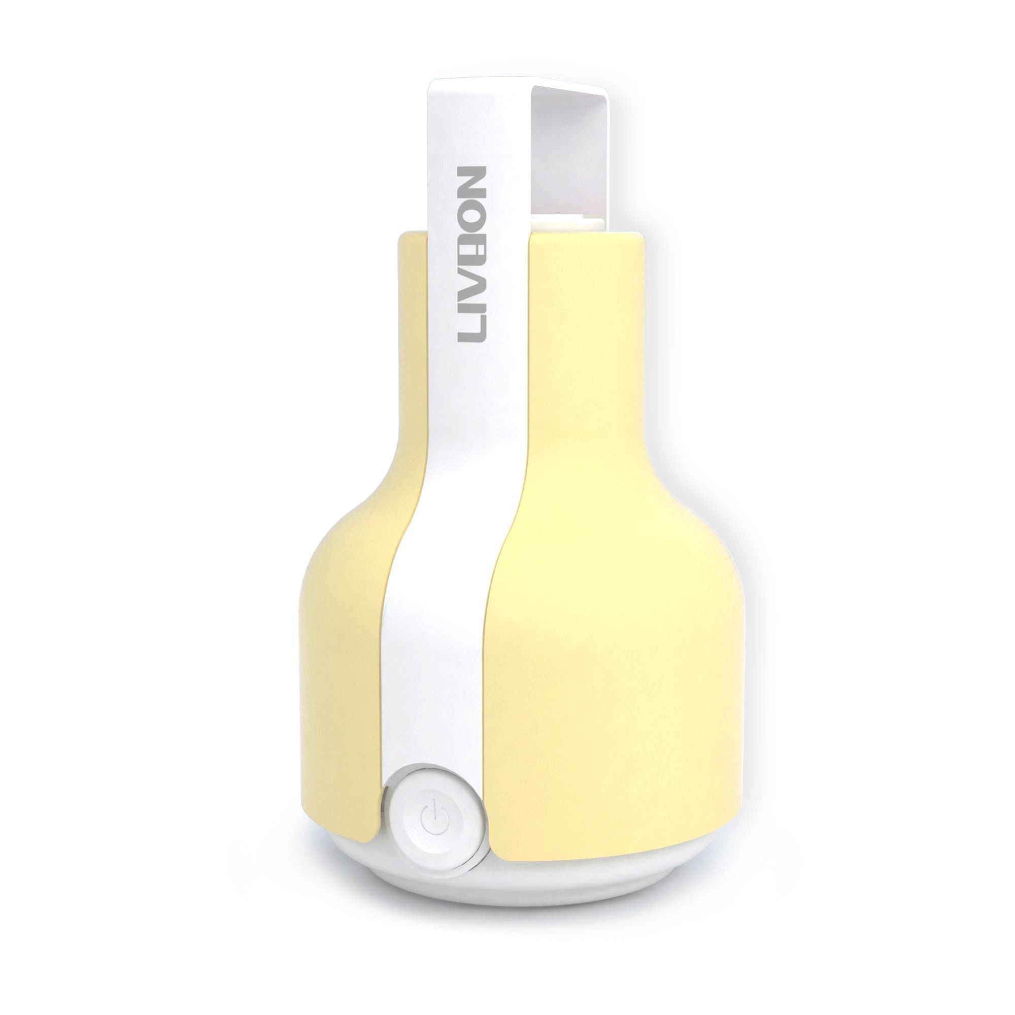 LIVION Portable Night Light - LED Bedside Lamp for Kids - Portable Lantern - USB/Battery Powered - Adjustable Brightness - LED Flashlight - Yellow