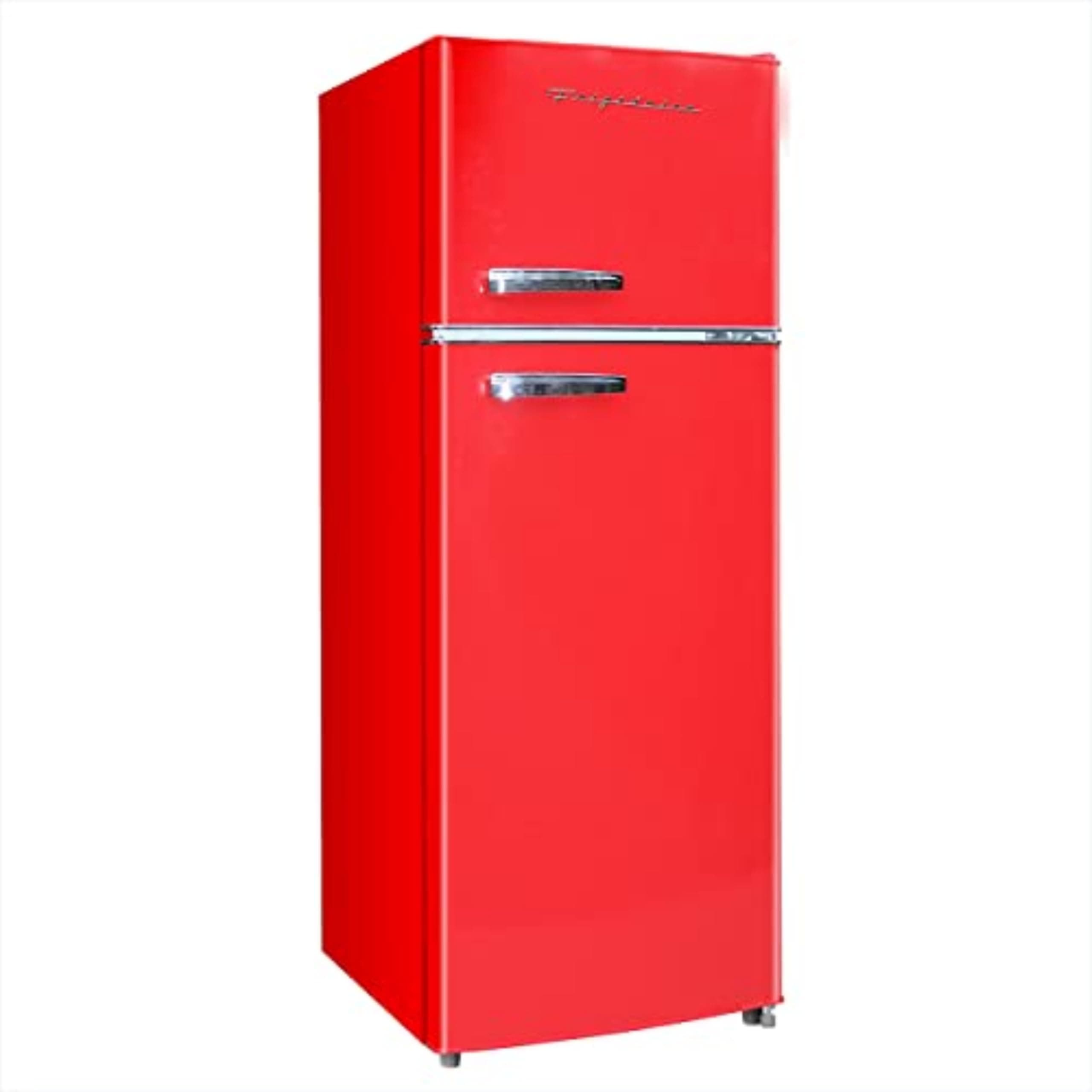 Retro Top Mount Upright Fridge-Freezer Combo, Apartment Size Fridge with Freezer 7.5 cu. ft. capacity - 23.2" D x 21.5" W x 55.5" H (Red)