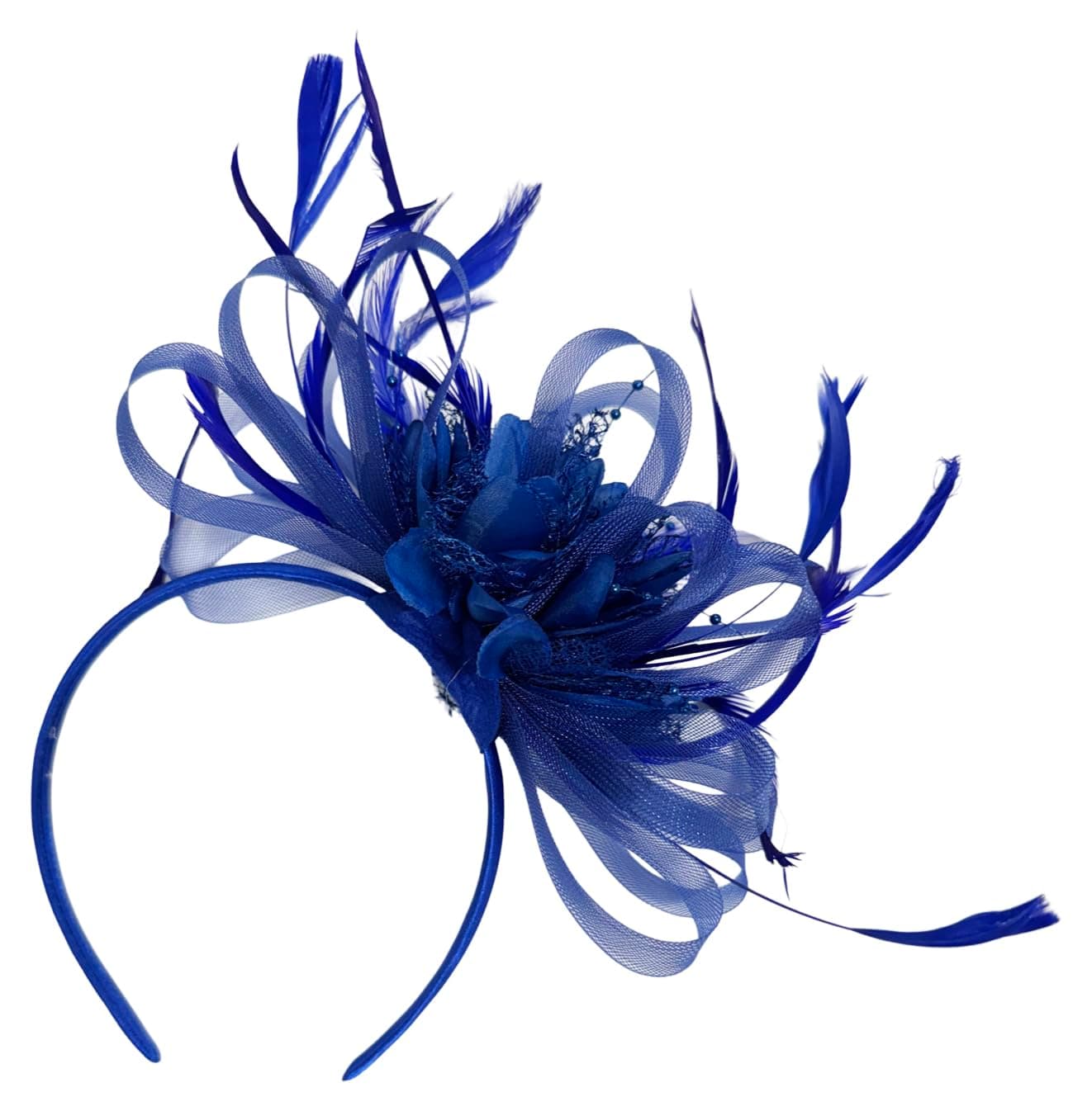 CapriliteRoyal Blue Feather Hair Fascinator Headband Wedding and Royal Ascot Races Ladies