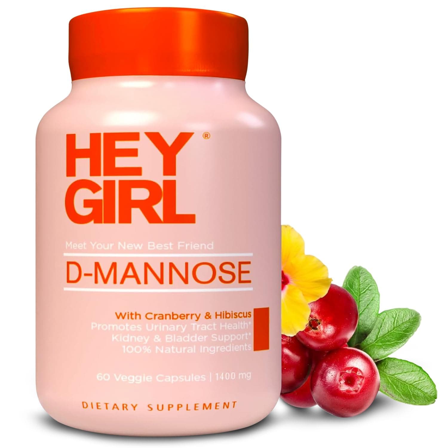 D Mannose Capsules - Fast-Acting UTI Supplement - Cleanse & Flush Impurities - with Natural D-Mannose Powder, Cranberry, Hibiscus & Dandelion - Alternative to Cranberry for Women, 60 Capsules