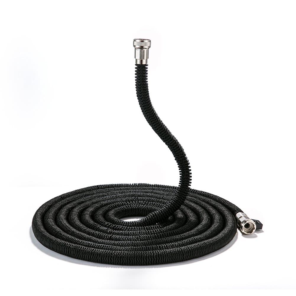 Black 50FT Expandable Garden Hose Shrinking Flexible Magic Retractable Water Hose with Solid Brass Connectors 3 4 inch, Lightweight No Kink Easy to Use for Gardening and Car Washing