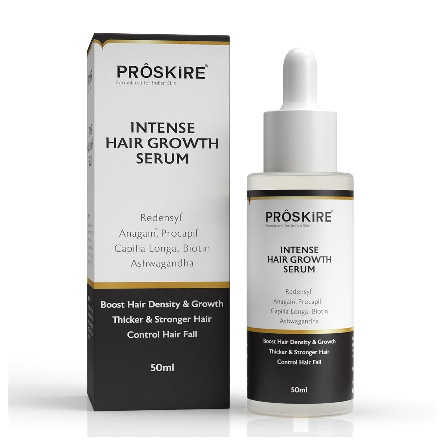 Pro-skir'e, Intense Hair Growth Serum with Redensyl, Anagain, Procapil, Capilia Longa, Biotin & Ashwagandha