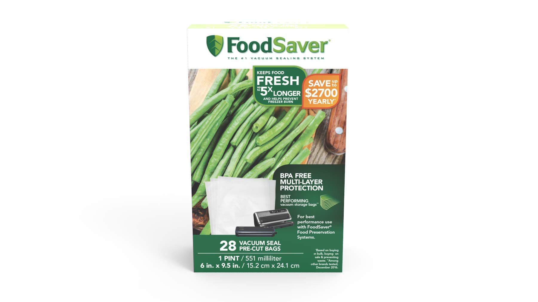 FoodSaver 1-Pint Precut Vacuum Seal Bags with BPA-Free Multilayer Construction for Food Preservation, 28 Count