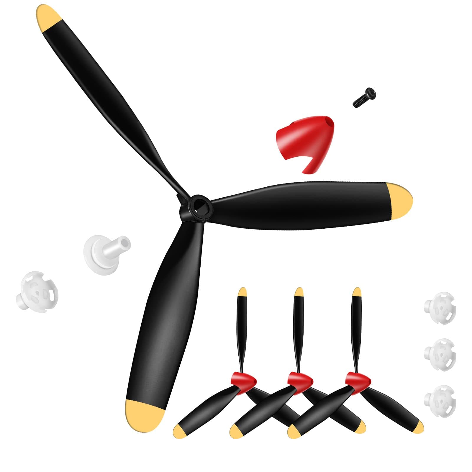 3 Sets Spare RC Plane Propellers 3 Blade Propeller Compatible with P40 Fighter Remote Control 761-13 Radio Controlled Plane Carbon Fiber Nose Cone with Savers and Adapters