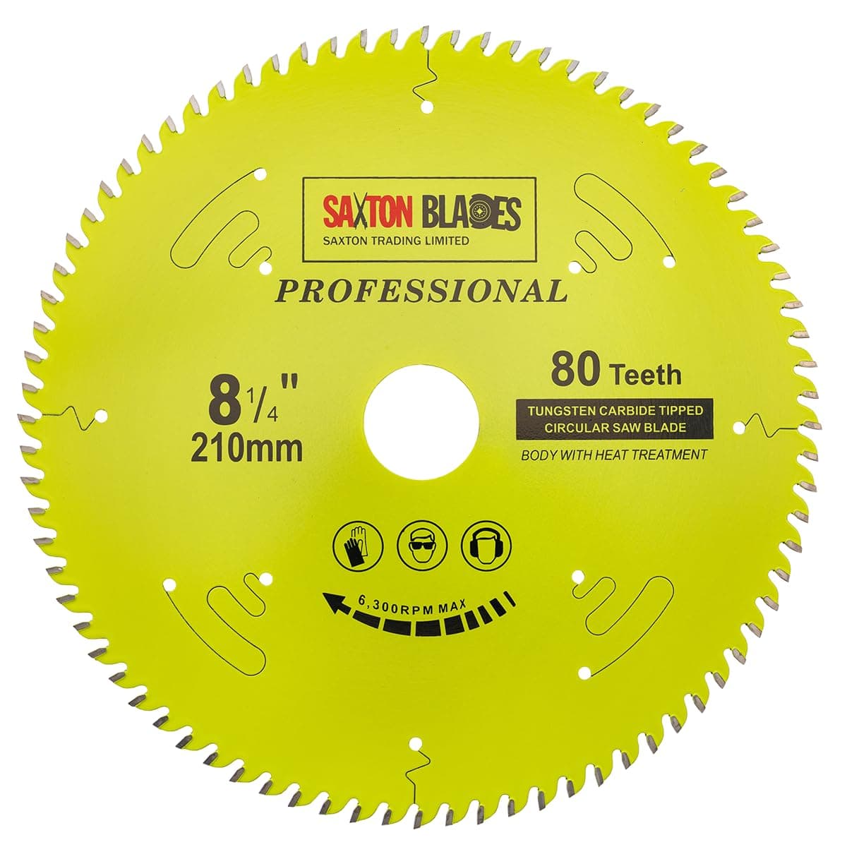 TCT21080TPRO Saxton Professional Range TCT Circular Saw Blade 210mm x 80T x 30mm Bore, 16, 20, 25mm, 25.4mm Reduction Rings Compatible with Evolution Festool Bosch Makita Dewalt
