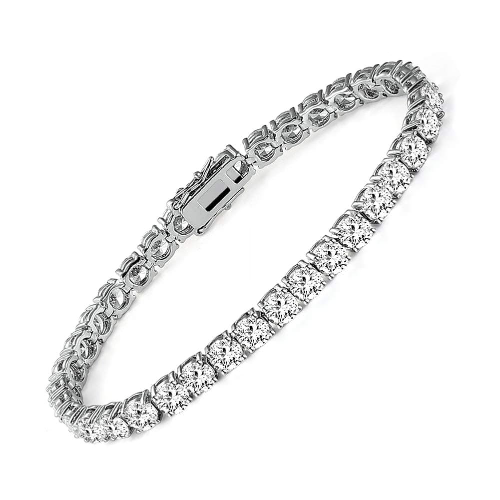 18k White Gold Plated CZ Tennis Bracelet, 4MM Cubic Zirconia Charm Bracelet for Women Men