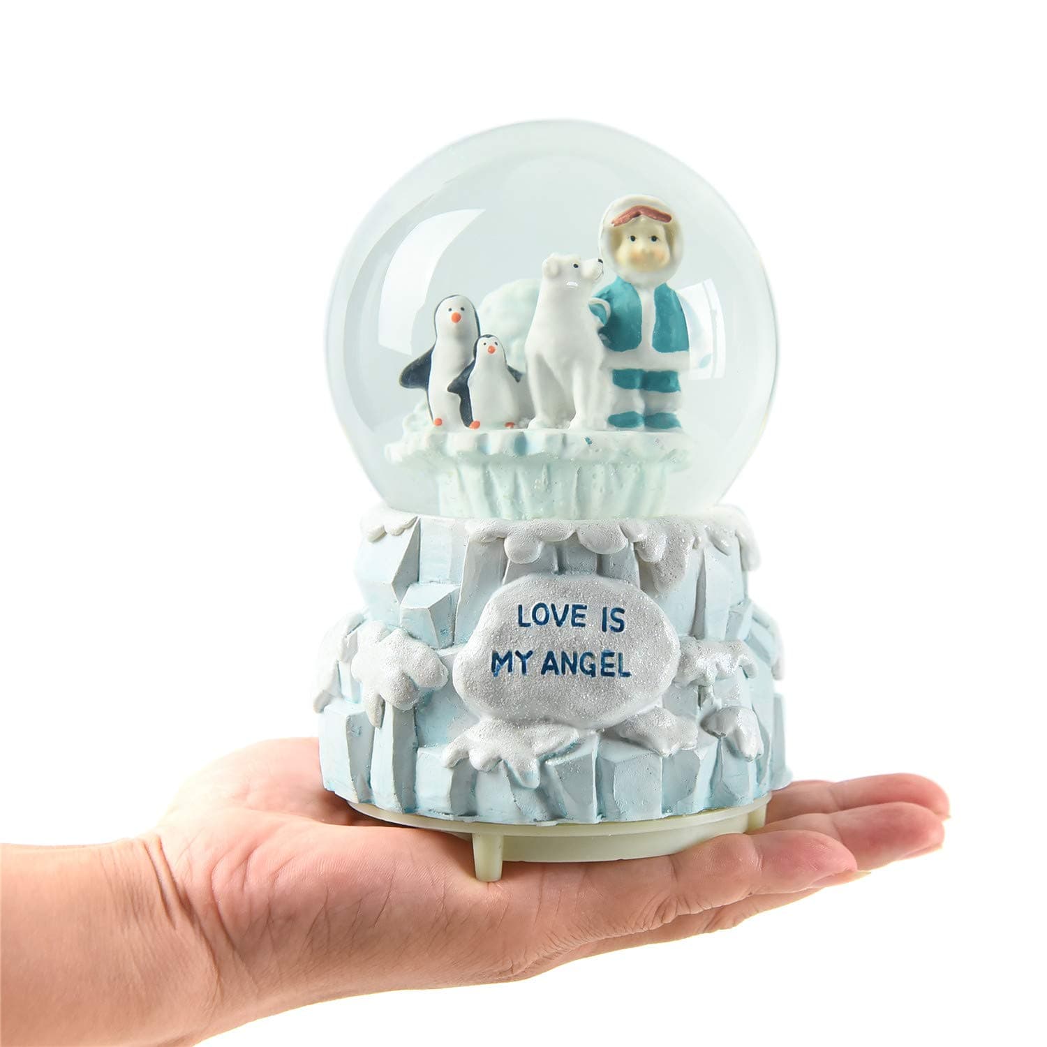 Music Box, Snow Globes Musical with Colorful Flashing Lights and Dancing Snowflakes, Best (Girls and Penguin, Diameter 100mm)