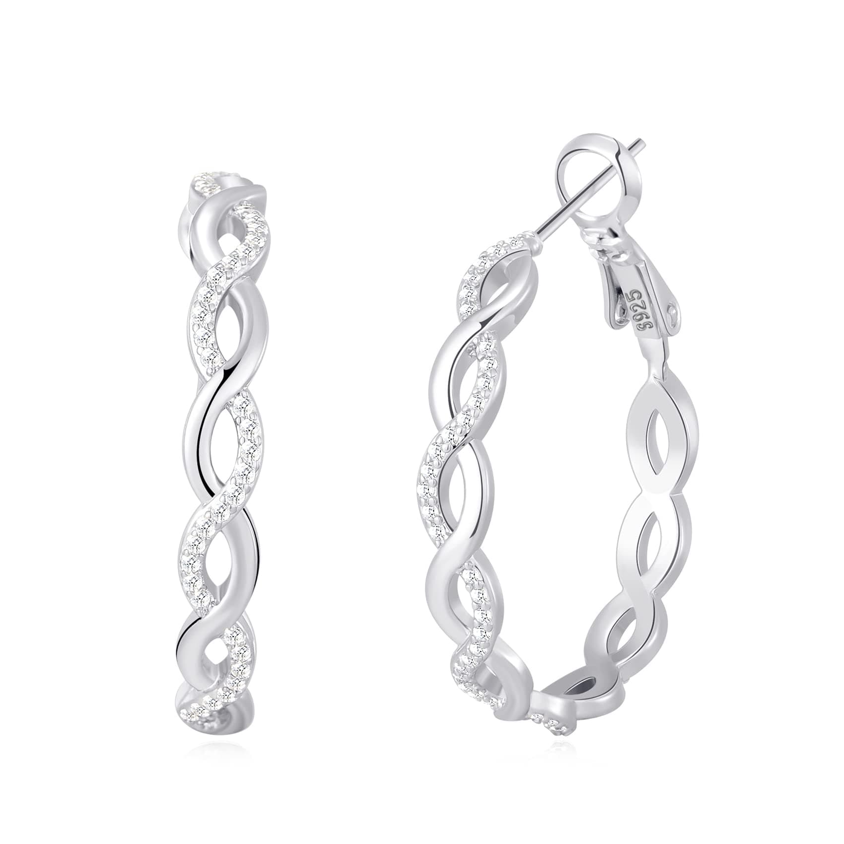 925 Sterling Silver Earrings Hoops for Women Lightweight Twisted Hoop Earrings With Cubic Zirconia Hypoallergenic Hoops Earrings for Girls (20/30/40MM)
