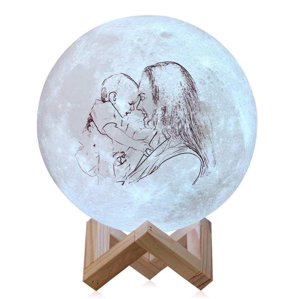 Personalized Photo Lamp Night Light with Your Own Picture & Text, 3/16 Colors Customized 3D Printed Moon Moon Lamp Moon Light with Stand & Touch Control and USB Rechargeable