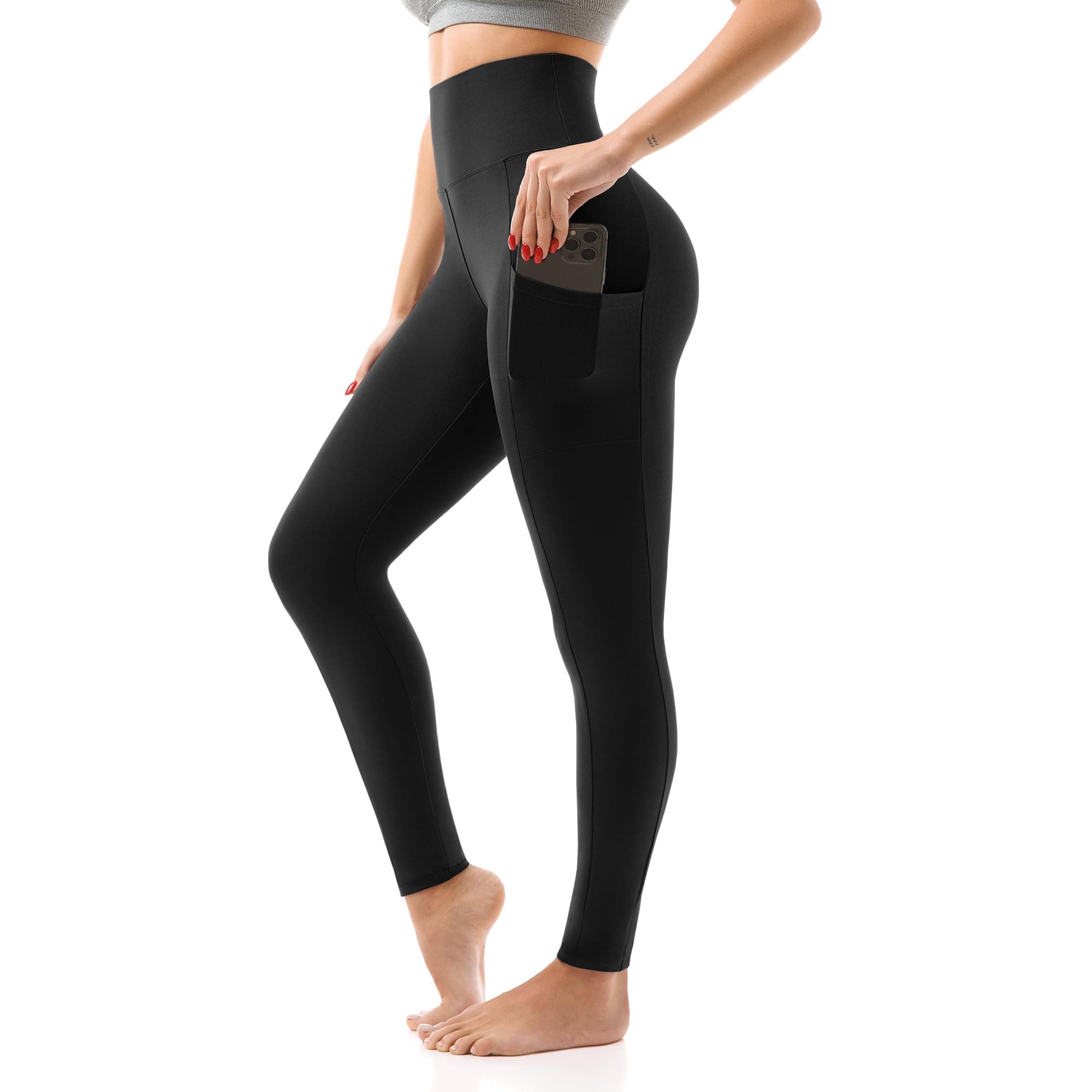 High Waisted Leggings with Pockets Women, Full Length Capri Buttery Soft Stretchy Yoga Pants
