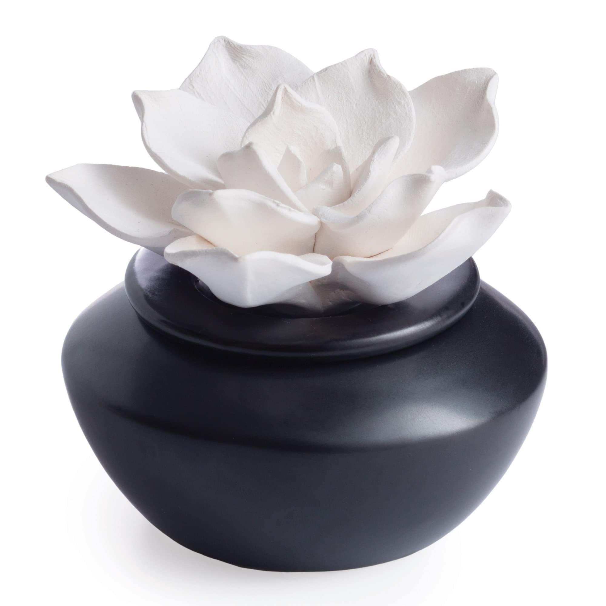 White Flower, Porcelain Passive Essential Oil Diffuser (with 15ml Peppermint Essential Oil) – Non-Electric, Battery-Free, Improves Sleep, and Relieves Stress
