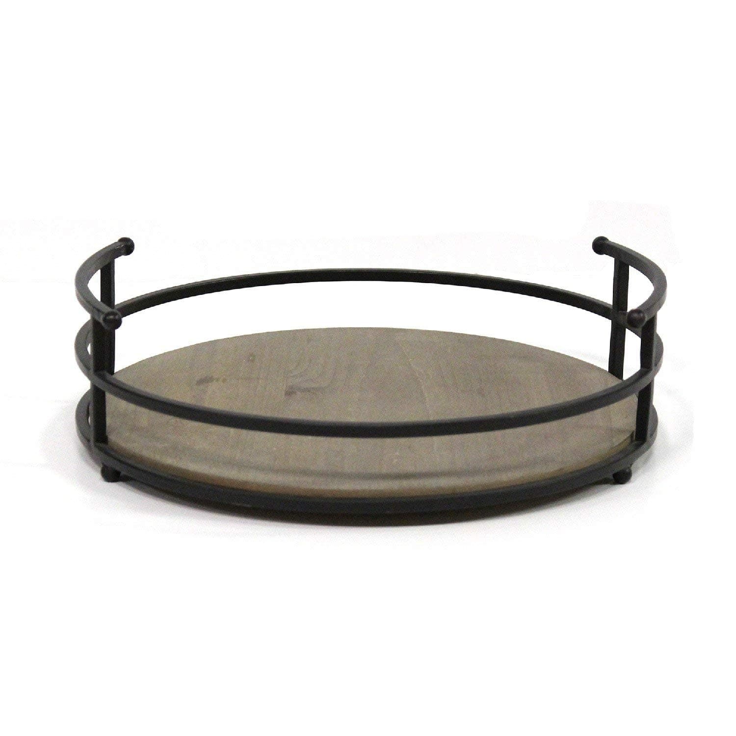 Stratton Home DecorMetal and Wood Tray - Farmhouse Round Tabletop Tray for Table Decoration - Rustic Ornament for Coffee Tables, Credenza, Countertop - Black Handles, Matt Surface - Housewarming Gift