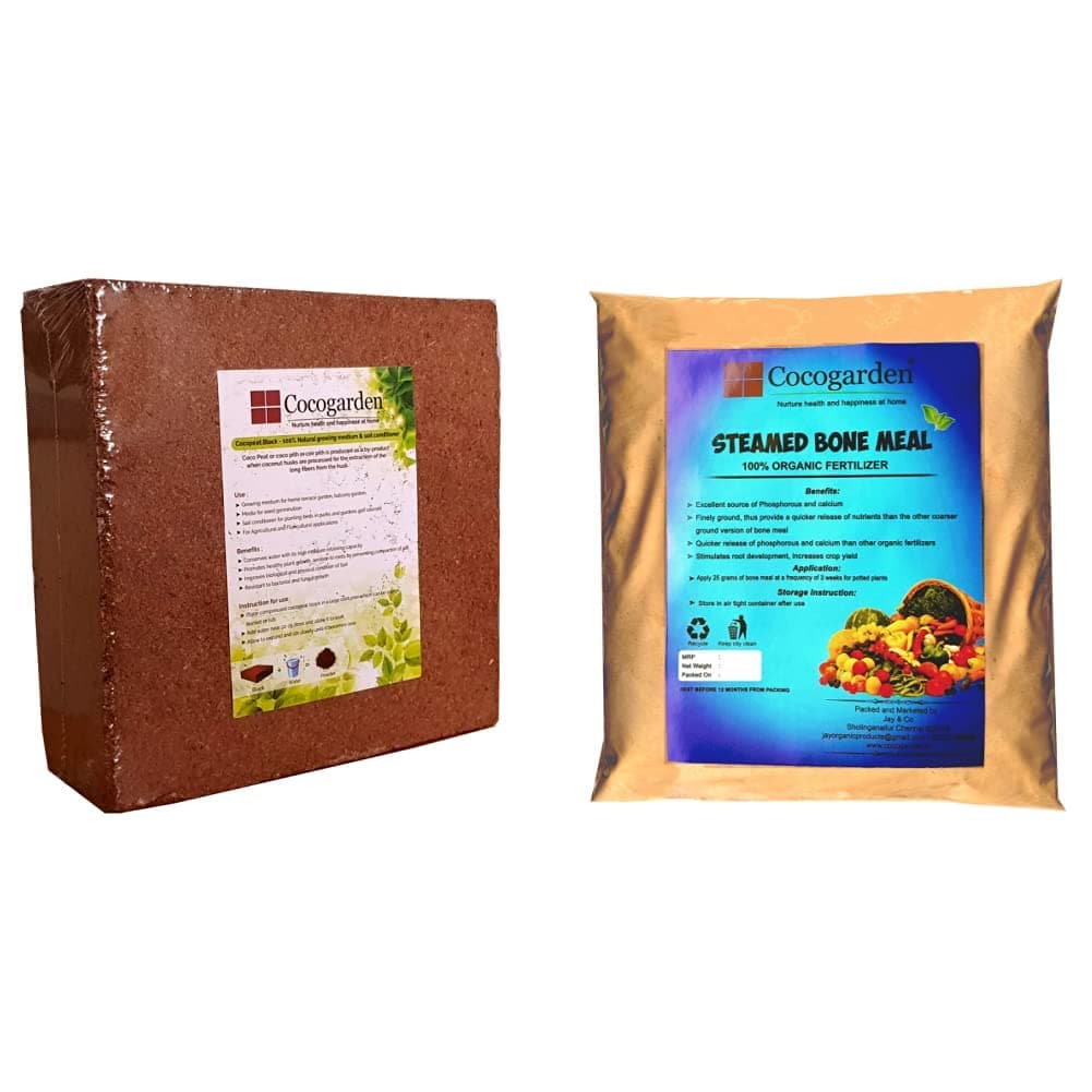 Cocogarden® Cocopeat Block - Expands Up to 75 litres of Coco Peat Powder & Cocogarden Steamed Bone Meal- Organic Npk(3-15-0) Fertilizer - 900 GMS