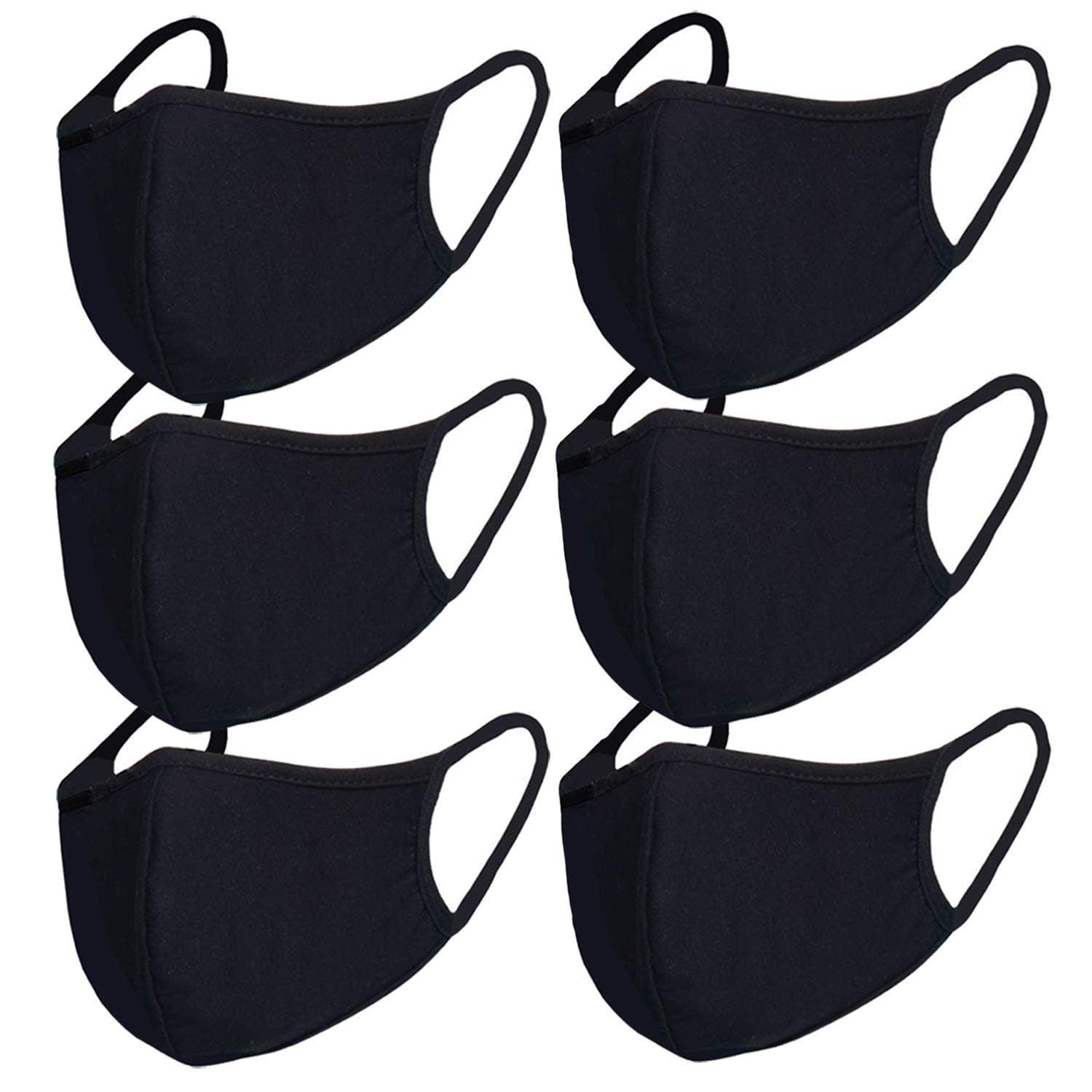 FECEDY 6pcs/Pack Black Mask Windproof Dustproof Masks Breathable Reusable Washed for Outdoor Sport Half Face Earloop Cotton Masks