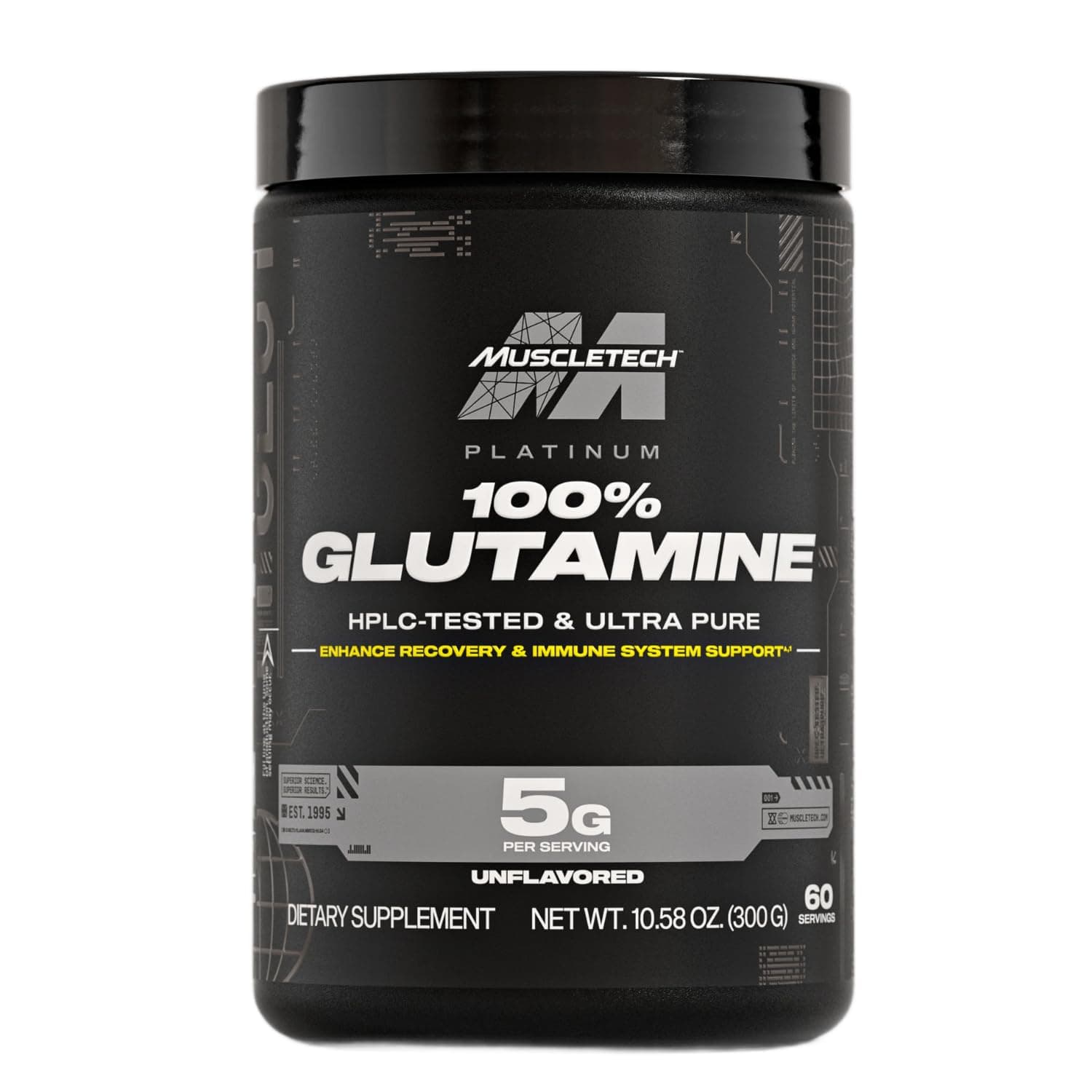 Platinum 100% Glutamine | L-Glutamine Powder | Post Workout Recovery Drink | Muscle Recovery for Men and Women | Unflavored | 300 grams | 60 servings