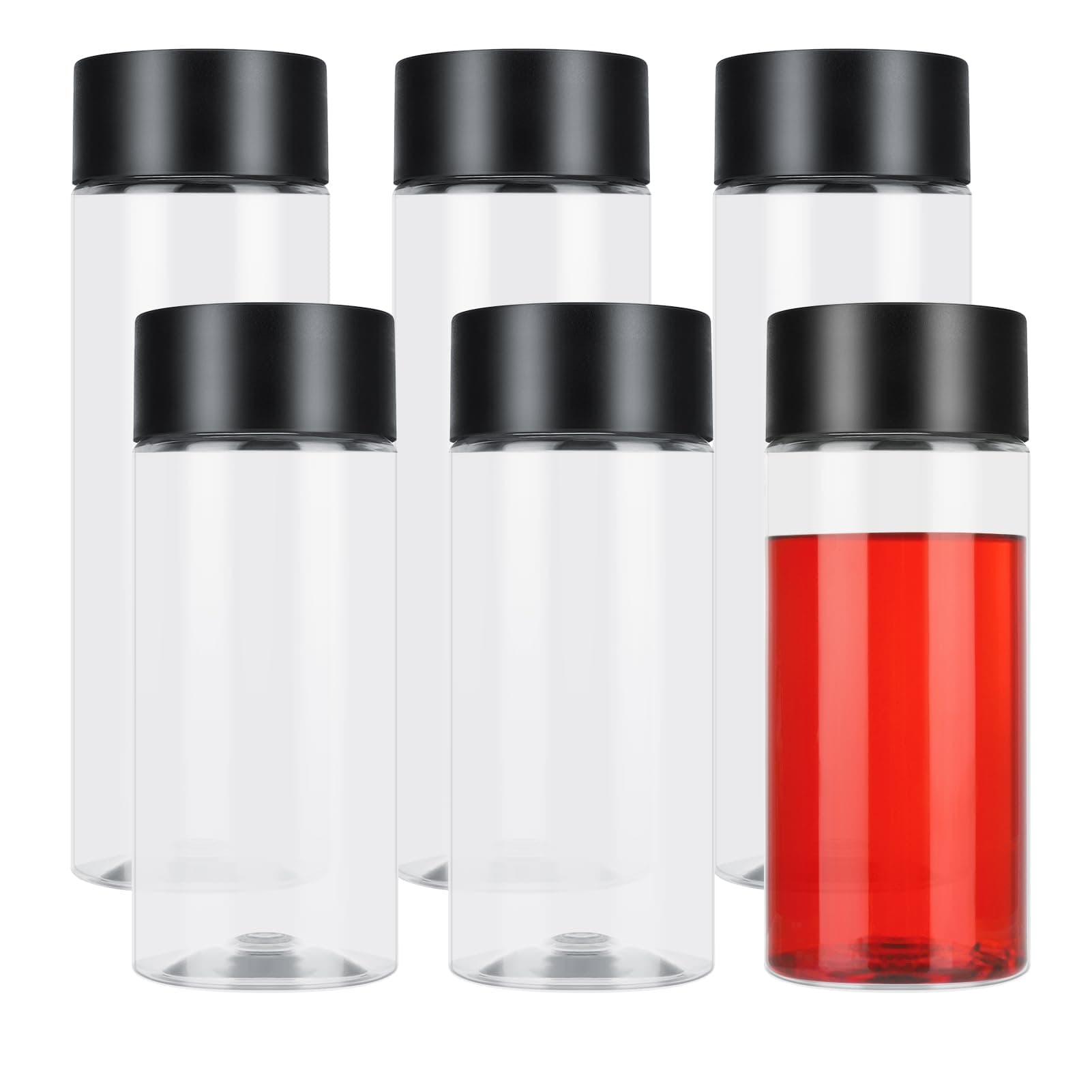 FRIUSATE 6 Pcs Plastic Juice Bottles, 400ml 300ml Clear PET Plastic Bottles Empty Reusable Drink Bottles Containers with Black Lids for Water, Juice, Milk and Other Homemade Beverages