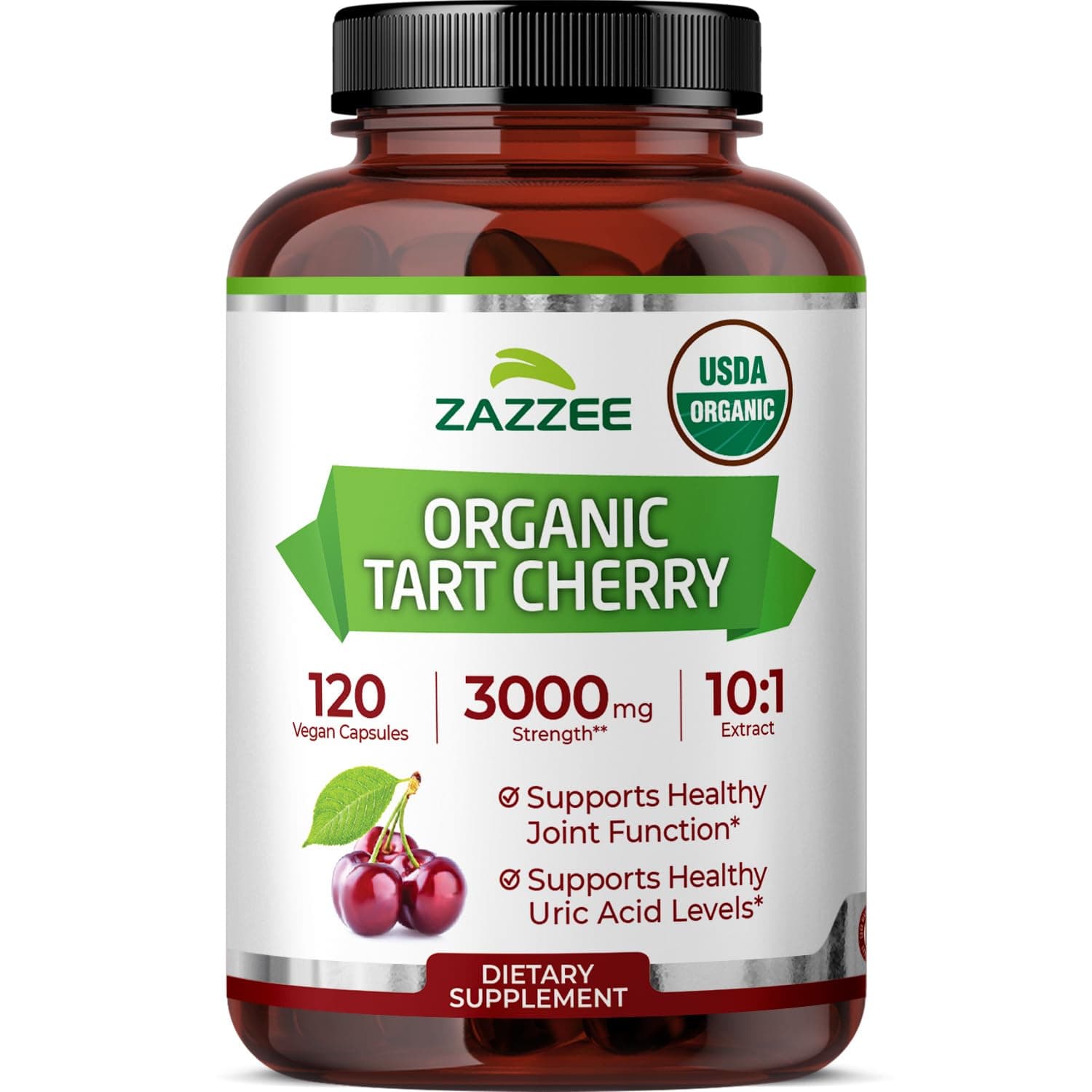 USDA Organic Tart Cherry 10:1 Extract, 3000 mg Strength, 120 Vegan Capsules, 4 Month Supply, Standardized, Concentrated 10X Extract, 100% Vegetarian, Certified Organic, All-Natural and Non-GMO