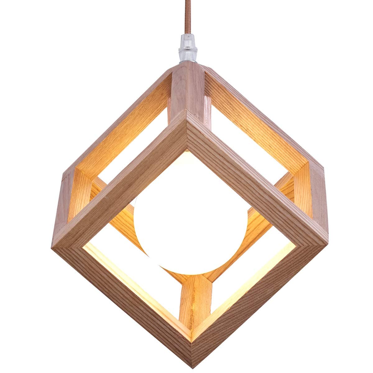 Geometric Hanging Lamp, Contemporary Wooden Light, Hight Adjustable Ceiling Light, Apply to Bedroom, Kitchen Island, Dining-Room, Sitting Room