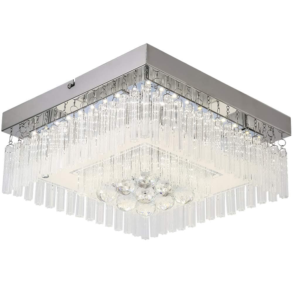 Horisun Modern LED Ceiling Light, Gorgeous Crystal Lighting Fixture, Glass LED Chandelier, Home Decoration Surface Mount Ceiling Lamp for Dining Room, Kitchen, Aisle, Hallway, Office, 4000K, 1320LM