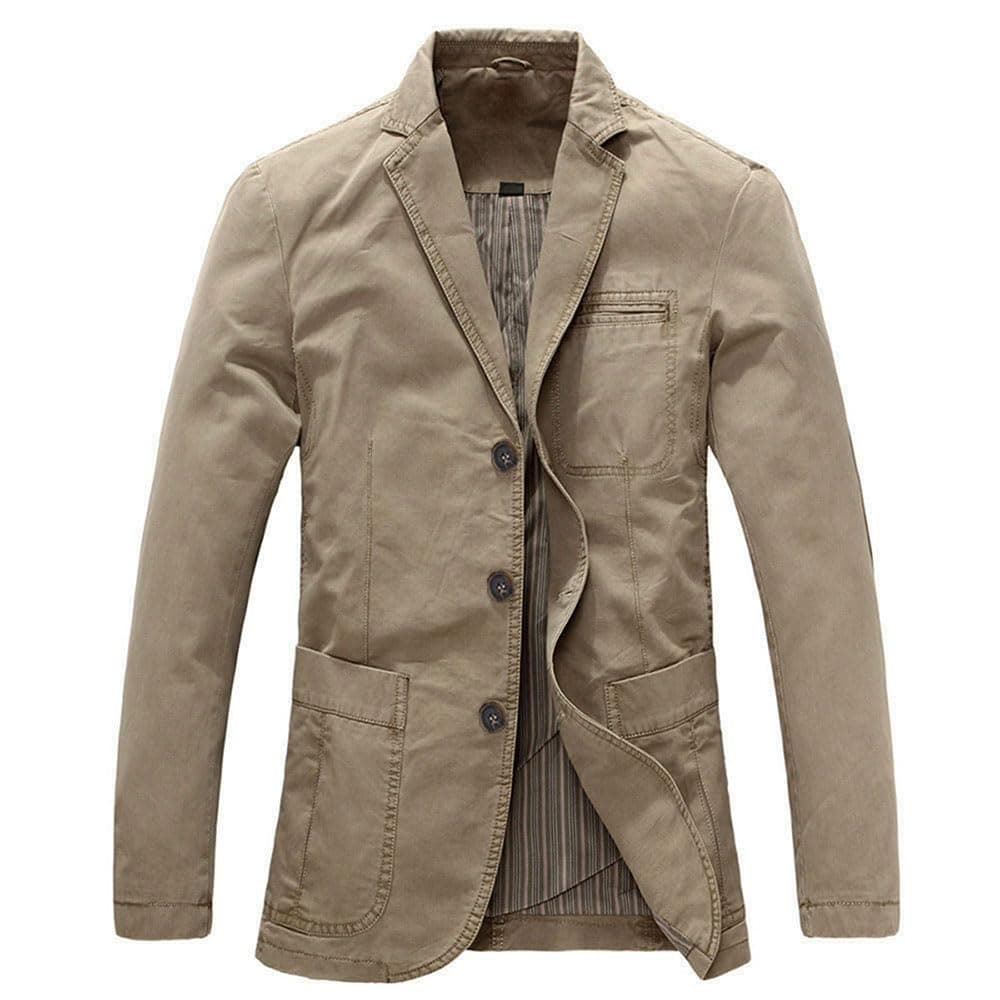 Mens Casual Blazer Slim fit Long Sleeve Jacket Washed Cotton 3-Button Casual Suits Blazer Jackets