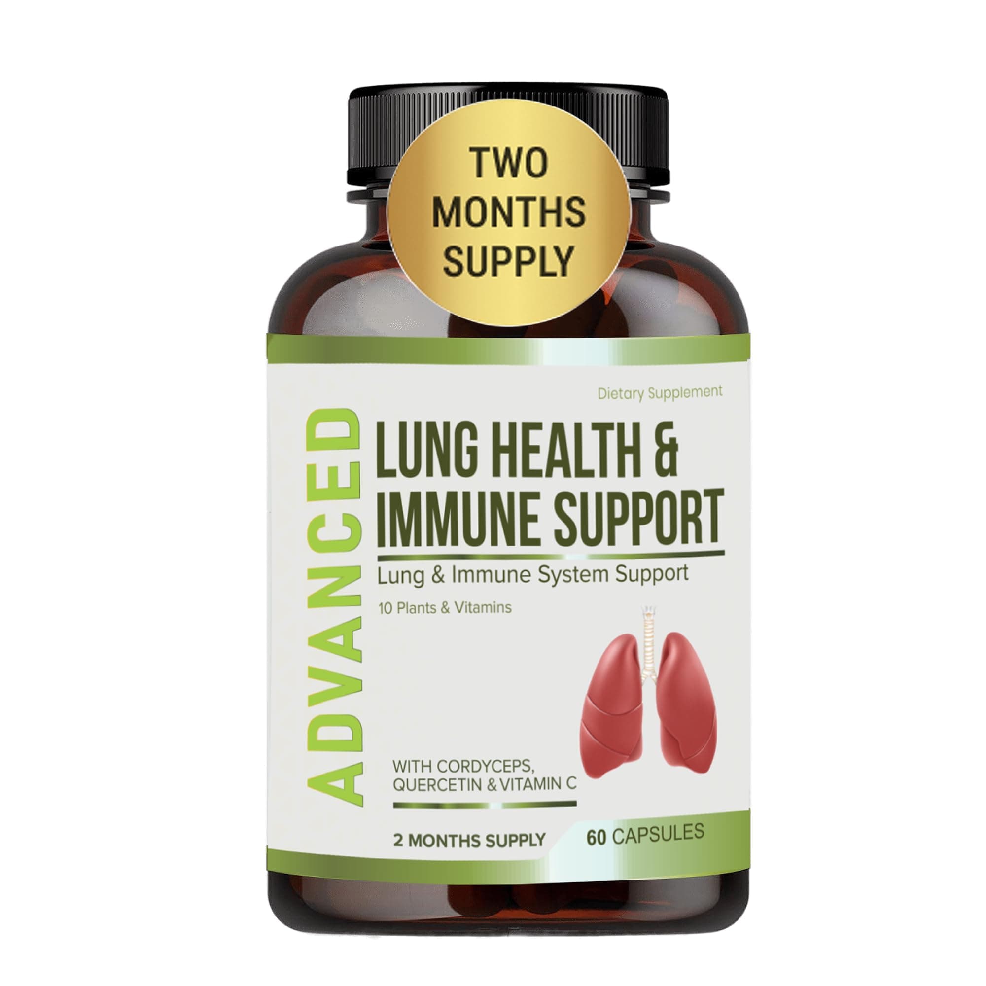 Lung Health & Immune Support Supplement - Cleanse And Detox With Immunity Vitamins For Better Lungs, Defense, Clear Lungs Deep Breathing Including Quercetin Cordyceps.Two Months Supply