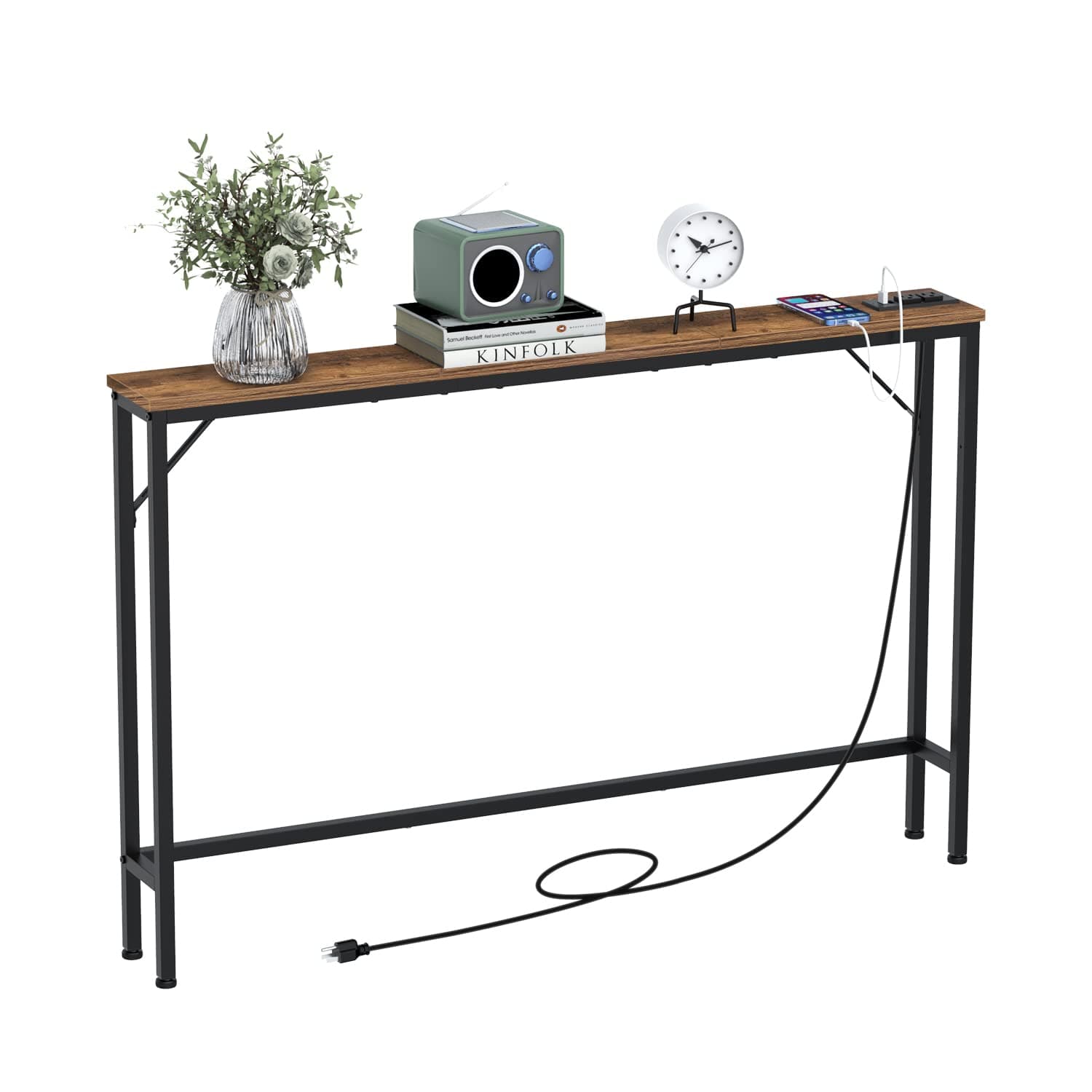 Tohomeor 5.9" Skinny Behind Sofa Console Table with Charging Station 47.24" Narrow Long Behind Couch Table with Power Outlets USB Ports Thin Entry Table for Entryway Living Room Hallway