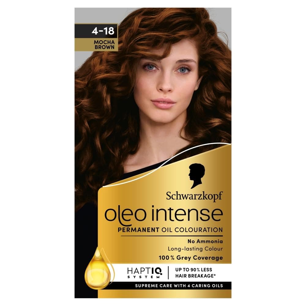 Oleo Intense Permanent Oil Colour 4-18 Mocha Brown Hair Dye, 100% Grey Coverage, Conditioner with HaptIQ System, Long-Lasting Colour, Ammonia Free Hair Dye