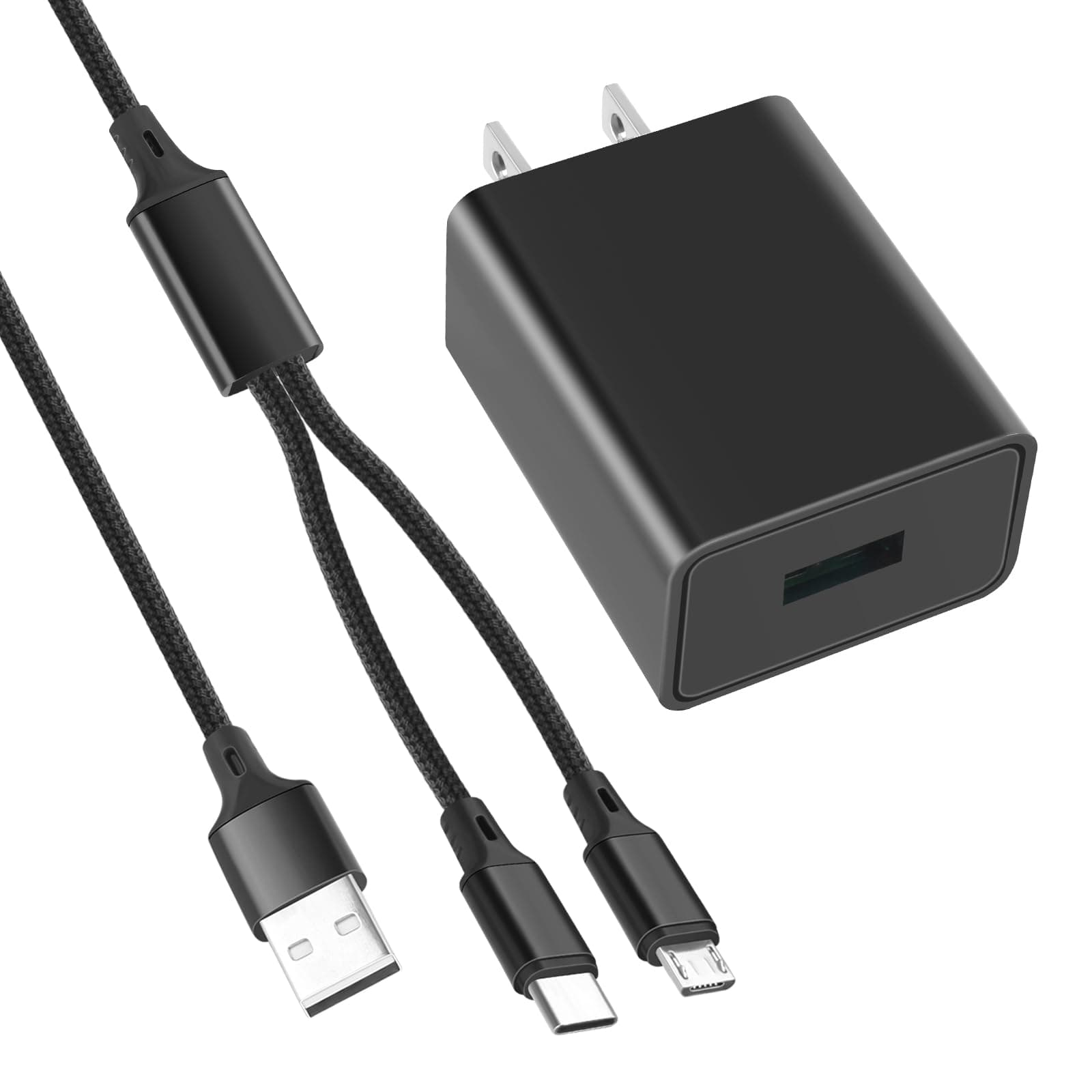 UL Listed Fast Charger for Old and New Kindle Fire Tablets (Designed for use with All Fire Tablets and All Kindle E-Readers)-6Ft USB to Micro-USB and USB-C Braided Cable