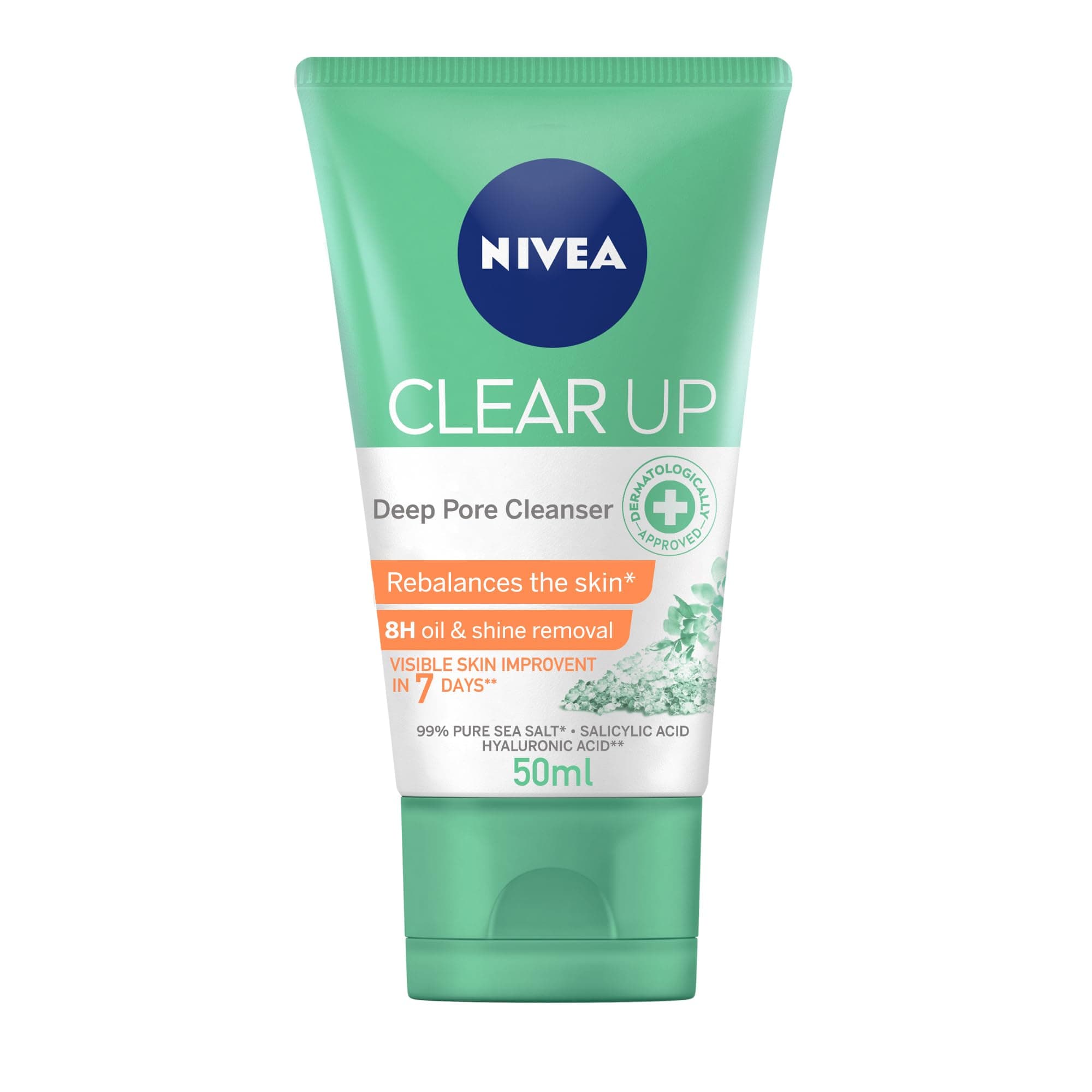 NIVEA Face Wash Deep Pore Cleanser, Clear Up Anti-Acne Sea Salt, Salicylic & Hyaluronic Acid, 50ml